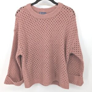 Democracy Crochet Open Knit Sweater Womens Medium Pink Mauve Soft Boho Spring